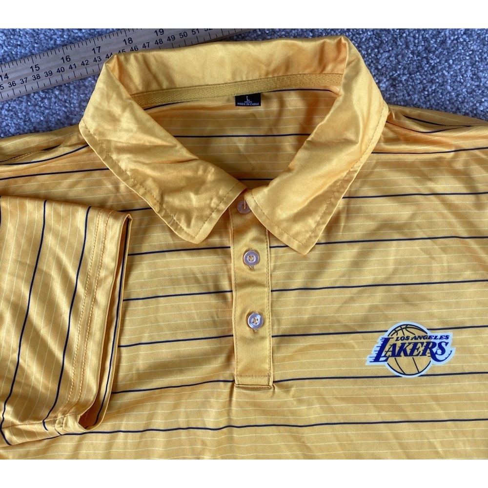 NBA Los Angeles Lakers Yellow Performance Striped Polo Mens L Preppy Basketball